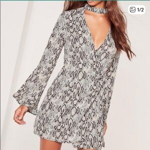 Missguided Gray Snakeskin Choker Wrap Dress